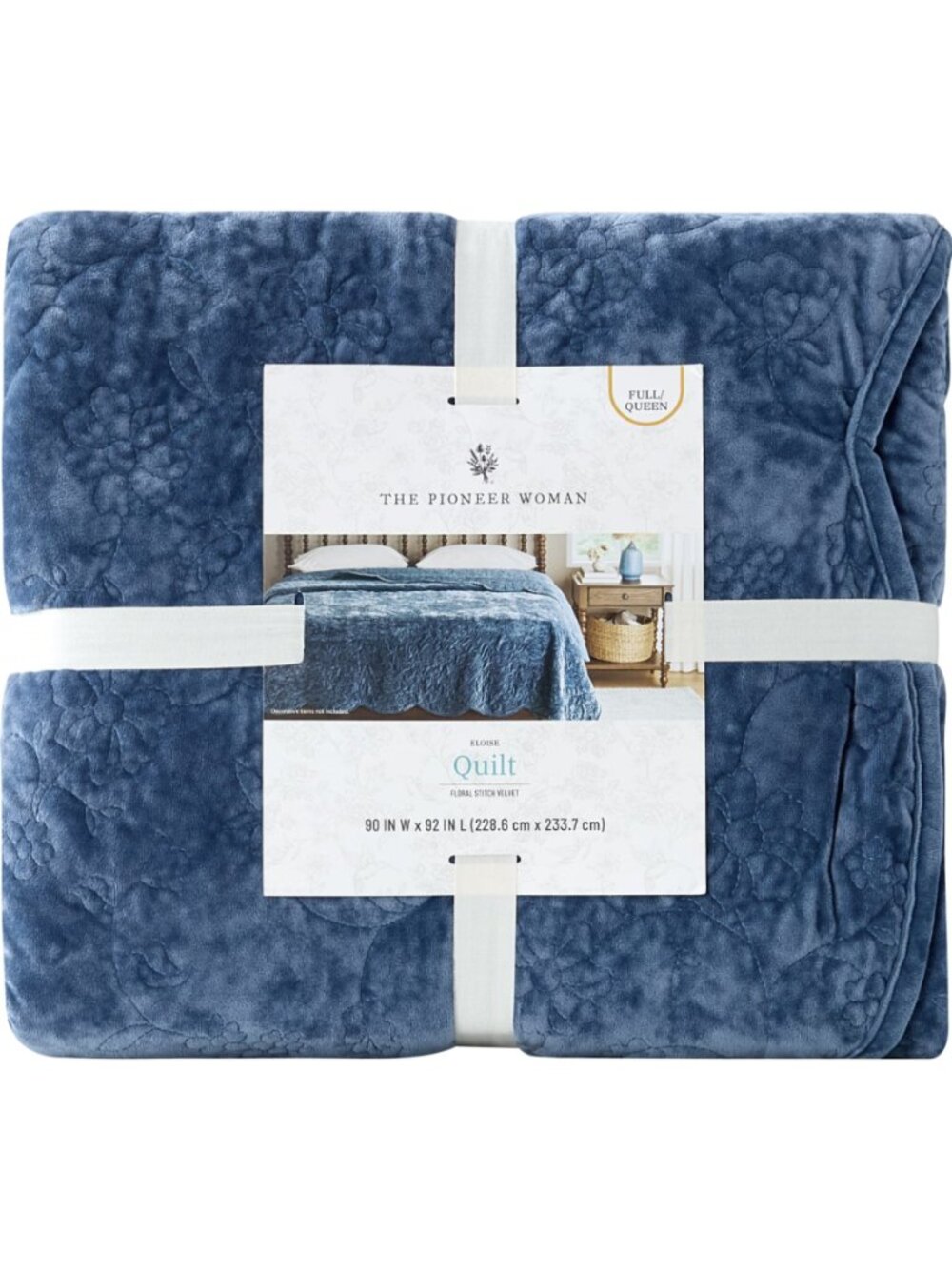 The Pioneer Woman Home Blue Dust Cottage Eloise Floral 100% Poly Velvet Quilt - Picture 9 of 9